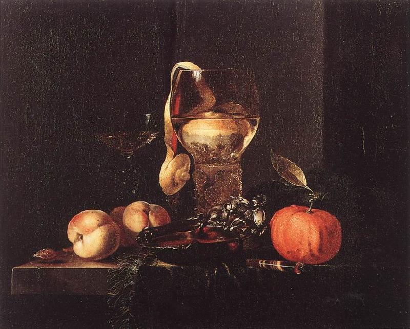 KALF, Willem Still-Life with Silver Bowl, Glasses, and Fruit France oil painting art